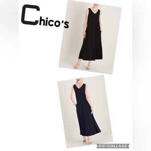 NWOT CHICOS SZ:1 (8-10)LIL BLACK V NECK FLATTERING A-LINE SLEEVELESS MIDI DRESS